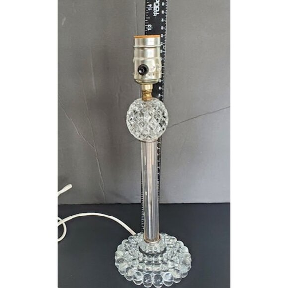 Mid-Century Hobnail Clear Glass Stacked 13" Candlestick Lamp Vintage Antique - Picture 4 of 9